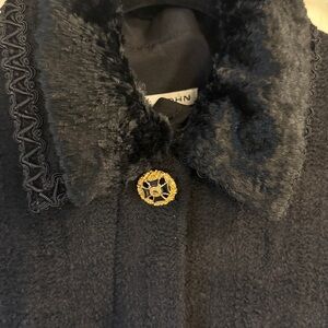 St. John Black chenille double collar Blazer and Skirt Set